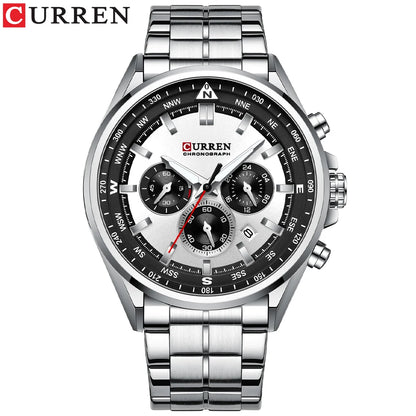 Zegarek męski CURREN – modny zegarek renomowanej marki, model luksusowy, wodoodporny, ze stali, w stylu sportowym, chronograf kwarcowy