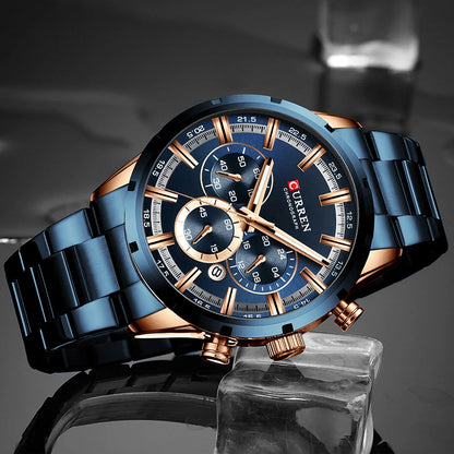 Zegarek męski CURREN – luksusowy chronograf sportowy, mechanizm kwarcowy, w całości ze stali, wodoodporny