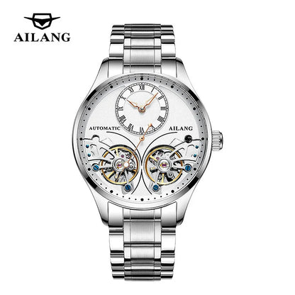 AILANG Brand New Fashion Double Tourbillon Watch for Men Luxury Stainless Steel Waterproof Automatic Mechanical Watches