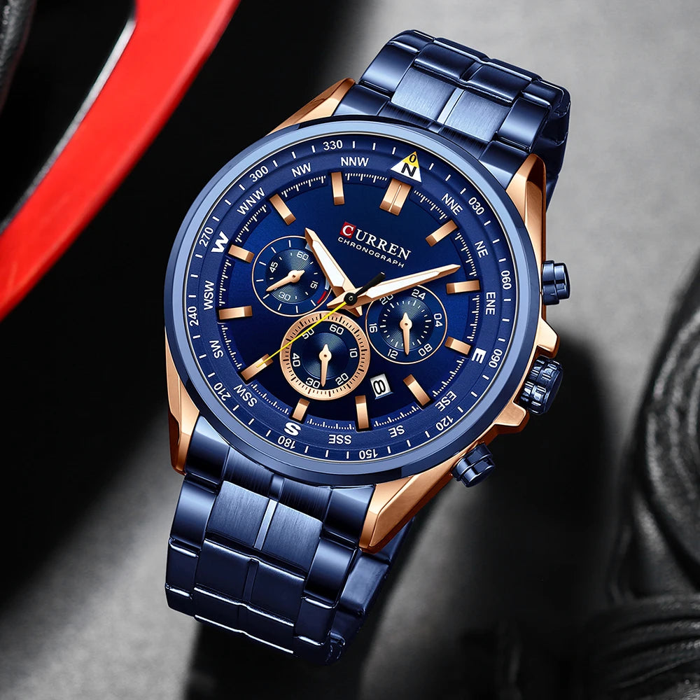 Zegarek męski CURREN – modny zegarek renomowanej marki, model luksusowy, wodoodporny, ze stali, w stylu sportowym, chronograf kwarcowy