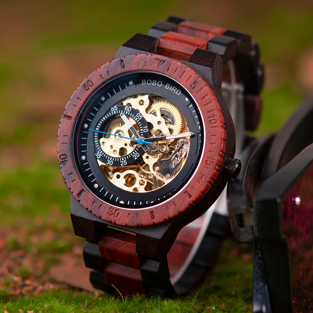 BOBO BIRD Wood Mechanical Watch Men Relogio Masculino Big Mens Watches Top Brand Luxury Timepieces erkek kol saati Dropshipping