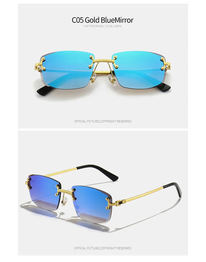 HBK Square Rimless Sunglasses Women TOP Quality Retro Metal Sun Glasses Men Luxury Party Business Gradient Shades 2024