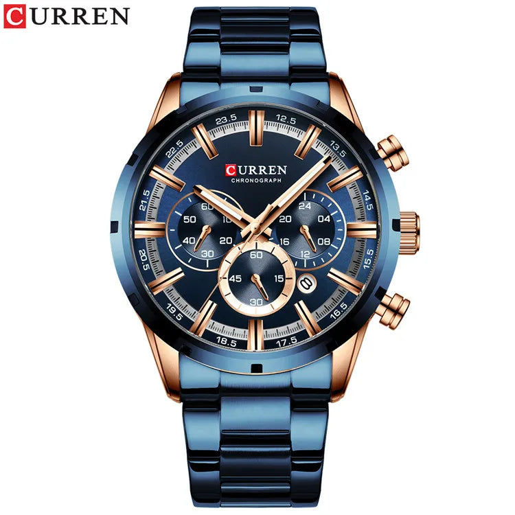 Reloj Curren para hombre con esfera azul, correa de acero inoxidable y fecha, reloj masculino de negocios, resistente al agua, reloj de pulsera de lujo para hombre