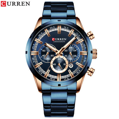 Reloj Curren para hombre con esfera azul, correa de acero inoxidable y fecha, reloj masculino de negocios, resistente al agua, reloj de pulsera de lujo para hombre