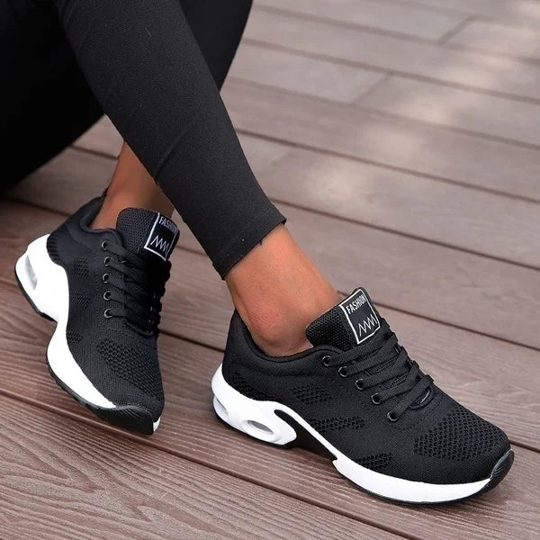 Ténis de moda para mulher, leves, para corrida, para desportos ao ar livre, em malha respirável, confortáveis, com almofada de ar e com atacadores