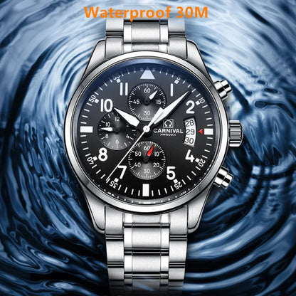 Chronograph luminous military running sport full steel men stopwatch genuine leather strap luxury brand watches sapphire reloj