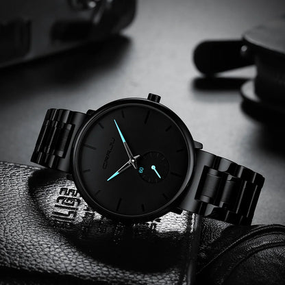 Montre pour homme CRRJU – Montre-bracelet en acier inoxydable, style décontracté et luxueux, étanche, montre de sport à quartz pour homme
