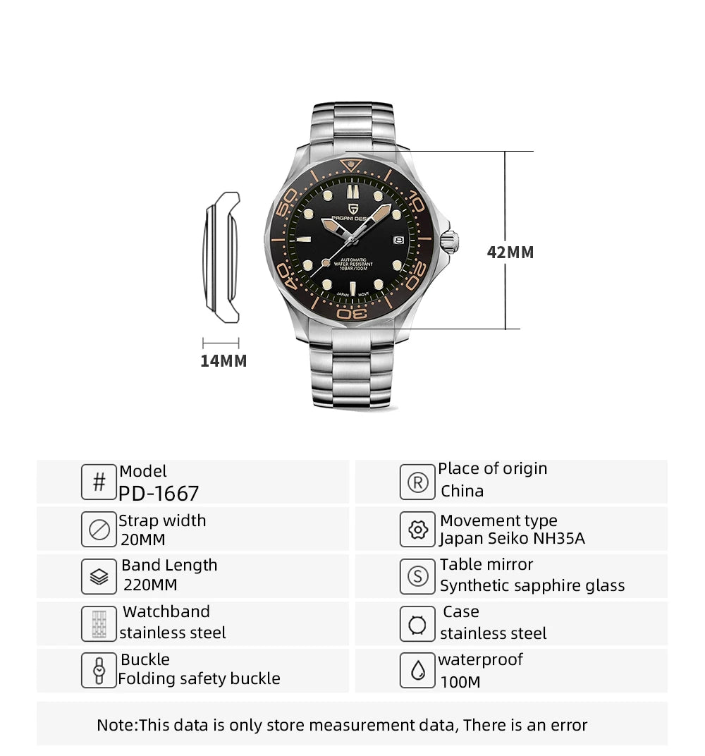 PAGANI DESIGN 007 Mechanical Wristwatch for Men Luxury Automatic Watch NH35A AR Sapphire Crystal Waterproof Clock 2024 New