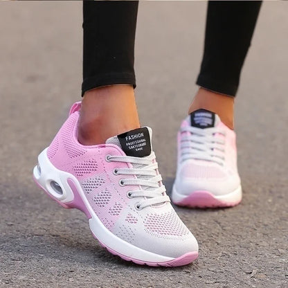 Ténis de moda para mulher, leves, para corrida, para desportos ao ar livre, em malha respirável, confortáveis, com almofada de ar e com atacadores