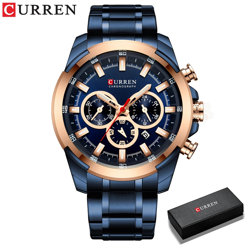 CURREN Montres pour hommes Top marque grande montre de sport de luxe hommes montres à quartz en acier militaire chronographe or conception horloge masculine