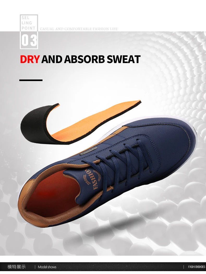 Leather Men's Sneakers Trendy Casual Italian Breathable Leisure Male Sneakers Non-Slip Footwear Men Vulcanized Shoes