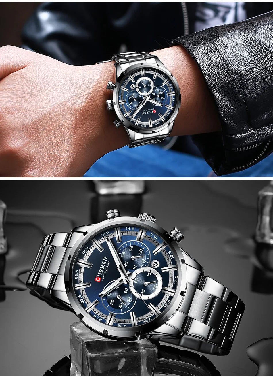Zegarek męski CURREN – luksusowy chronograf sportowy, mechanizm kwarcowy, w całości ze stali, wodoodporny