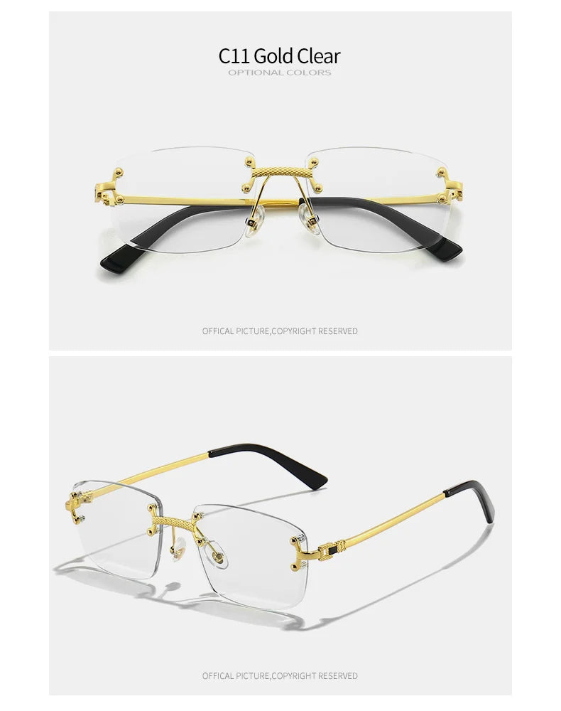HBK Square Rimless Sunglasses Women TOP Quality Retro Metal Sun Glasses Men Luxury Party Business Gradient Shades 2024