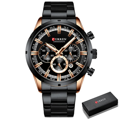 Zegarek męski CURREN – luksusowy chronograf sportowy, mechanizm kwarcowy, w całości ze stali, wodoodporny