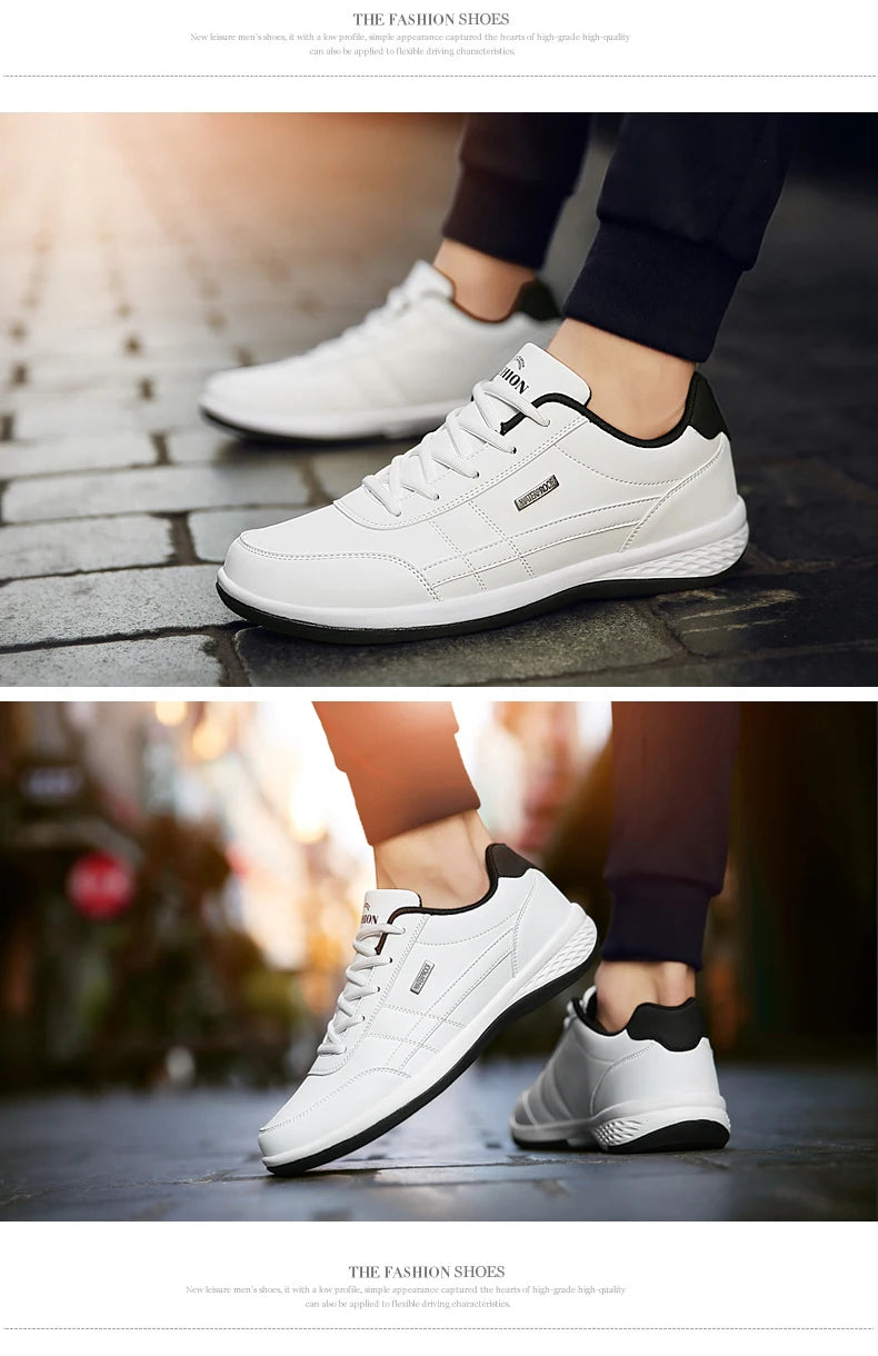Leather Men's Sneakers Trendy Casual Italian Breathable Leisure Male Sneakers Non-Slip Footwear Men Vulcanized Shoes