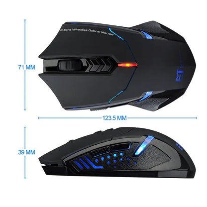 Rato Gaming Sem Fios ET X-08 2000DPI Ajustável, 7 Botões, 2.4G, Rato Gaming Profissional Sem Fios para Jogador, Silencioso, com LED, para PC