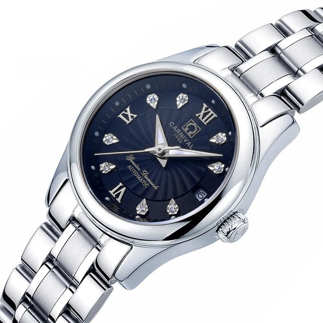 Reloj de pulsera mecánico para mujer de la marca CARNIVAL: modelo elegante, movimiento automático, cristal de zafiro, resistente al agua.