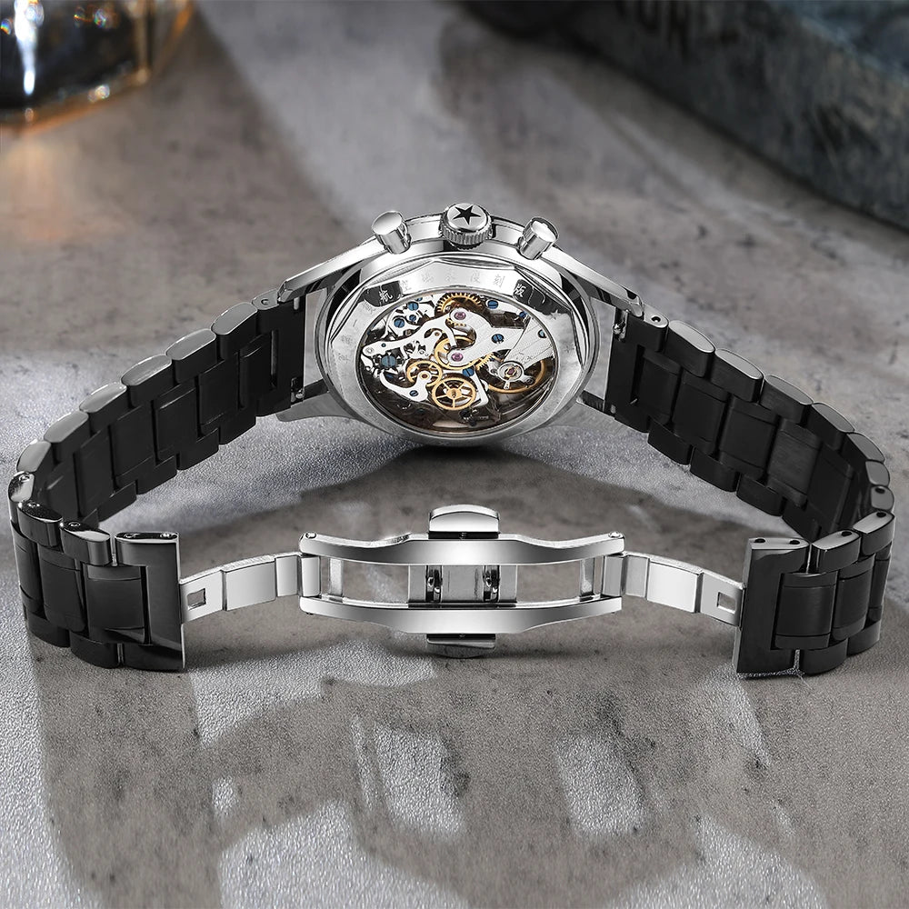Red Star Panda Men's 1963 Chronograph Mechanical Wristwatch Seagull ST1901 Movement Gooseneck 40mm Luminous Sapphire Pilot Watch
