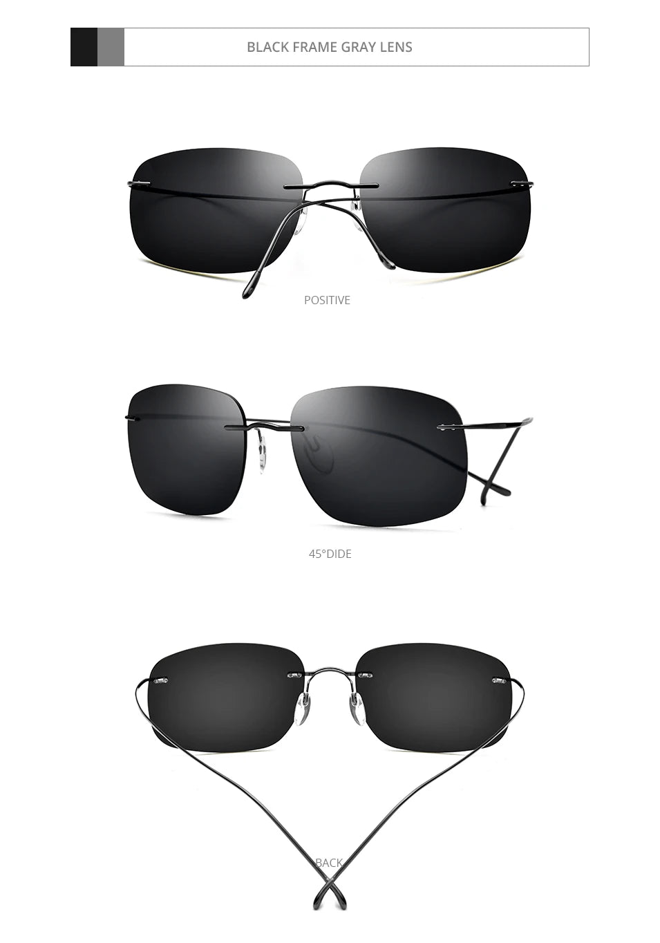 FONEX Titanium Rimless Sunglasses Men Austria Ultralight Frameless Square Polarized Sun Glasses for Women Japanese Shades 85694