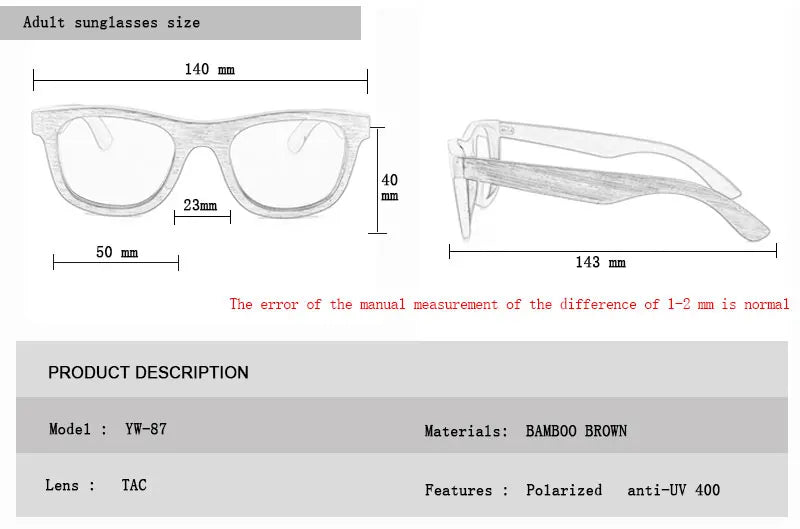 Handmade Natural  Bamboo Wooden Sunglass Fashion Polarized Sunglasses for Men Women's Shade Sun Glasses Wood Oculos De Sol