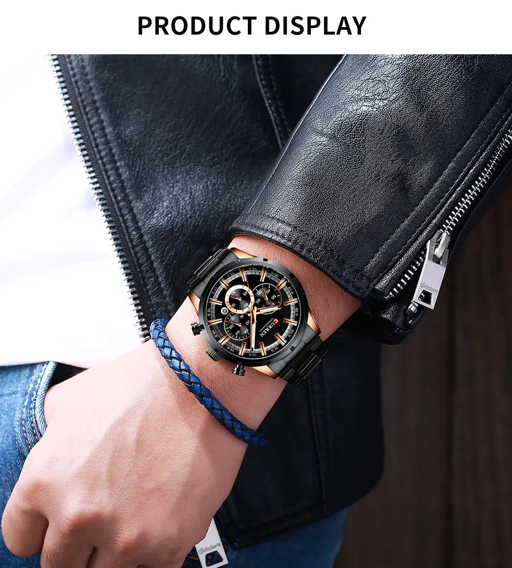 Reloj Curren para hombre con esfera azul, correa de acero inoxidable y fecha, reloj masculino de negocios, resistente al agua, reloj de pulsera de lujo para hombre