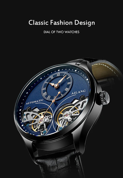 AILANG Brand New Fashion Double Tourbillon Watch for Men Luxury Stainless Steel Waterproof Automatic Mechanical Watches