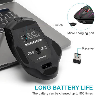 2.4G Rechargeable Wireless Mouse, Gamer Gaming Mouse, Computer Mouse, USB Ergonomic Mouse with Backlight RGB Mice for Laptop PC