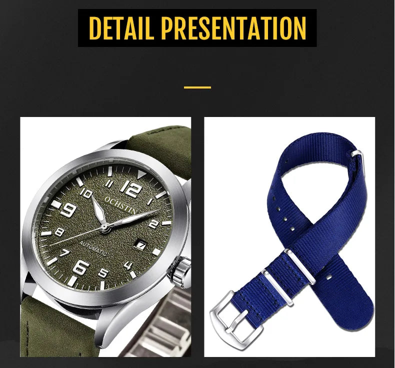 OCHSTIN Men Automatic Mechanical Watch Luxury Casual Dress Military Outdoor Sports Army Mens Wristwatches Waterproof Male Clock