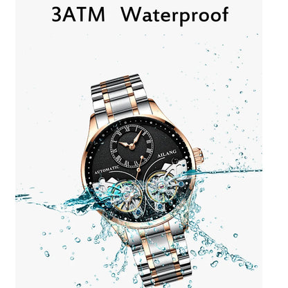AILANG Brand New Fashion Double Tourbillon Watch for Men Luxury Stainless Steel Waterproof Automatic Mechanical Watches