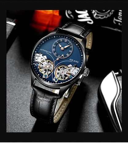AILANG Brand New Fashion Double Tourbillon Watch for Men Luxury Stainless Steel Waterproof Automatic Mechanical Watches