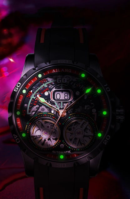 AILANG Super Cool Double Tourbillon Automatic Mechanical Watch Men Luxury Brand Luminous Waterproof Watches Men's Reloj Hombre