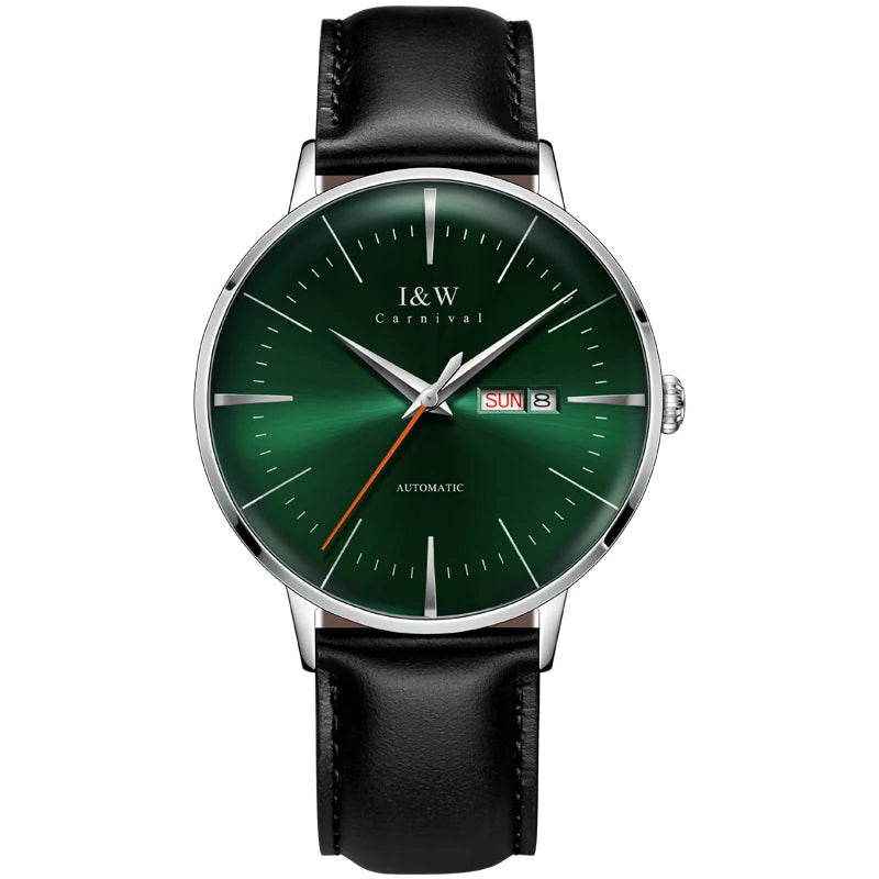 Japan MIYOTA Automatic Watch 3D Curved Sapphire Mechanical Wristwatches Waterproof Leather Strap Double Calendar Watches for Men