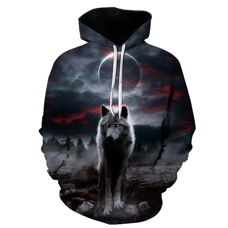 Cool Space Galaxy Wolf Hoodie Hoodies Men Bright Wolf Fashion Handsome Wolf Hoodies Spring Autumn Pullovers Sweatshirts Sweat