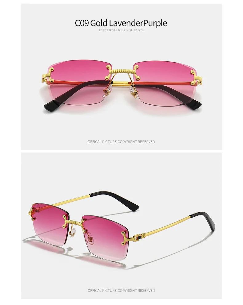 HBK Square Rimless Sunglasses Women TOP Quality Retro Metal Sun Glasses Men Luxury Party Business Gradient Shades 2024