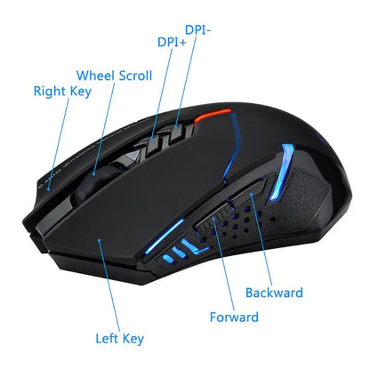 Rato Gaming Sem Fios ET X-08 2000DPI Ajustável, 7 Botões, 2.4G, Rato Gaming Profissional Sem Fios para Jogador, Silencioso, com LED, para PC