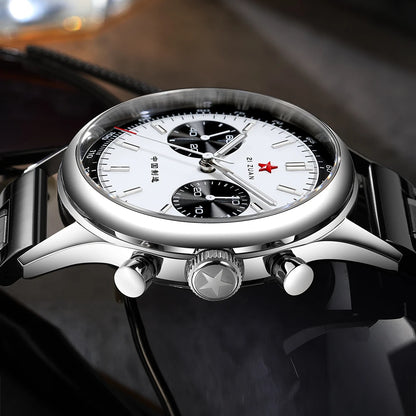 Red Star Panda Men's 1963 Chronograph Mechanical Wristwatch Seagull ST1901 Movement Gooseneck 40mm Luminous Sapphire Pilot Watch