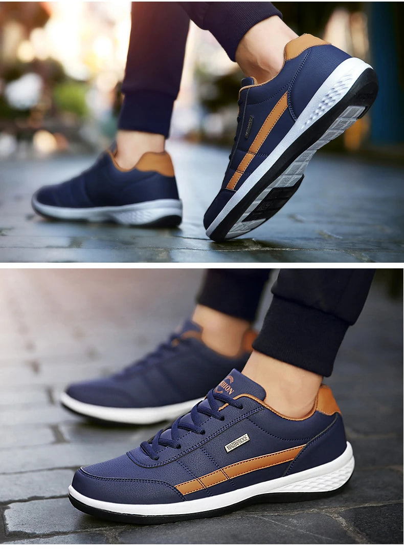Leather Men's Sneakers Trendy Casual Italian Breathable Leisure Male Sneakers Non-Slip Footwear Men Vulcanized Shoes