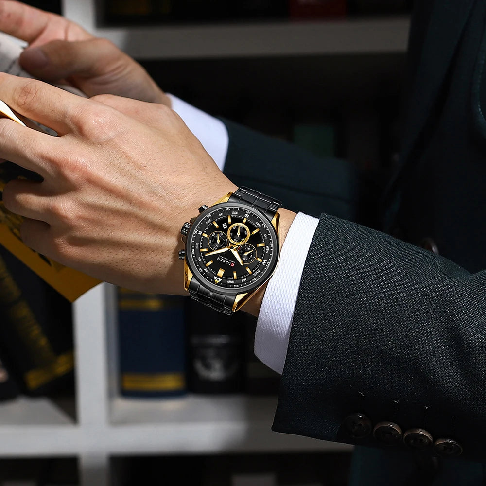 Zegarek męski CURREN – modny zegarek renomowanej marki, model luksusowy, wodoodporny, ze stali, w stylu sportowym, chronograf kwarcowy