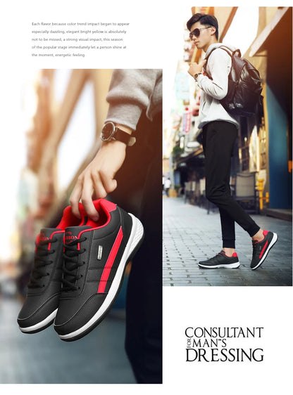 Leather Men's Sneakers Trendy Casual Italian Breathable Leisure Male Sneakers Non-Slip Footwear Men Vulcanized Shoes