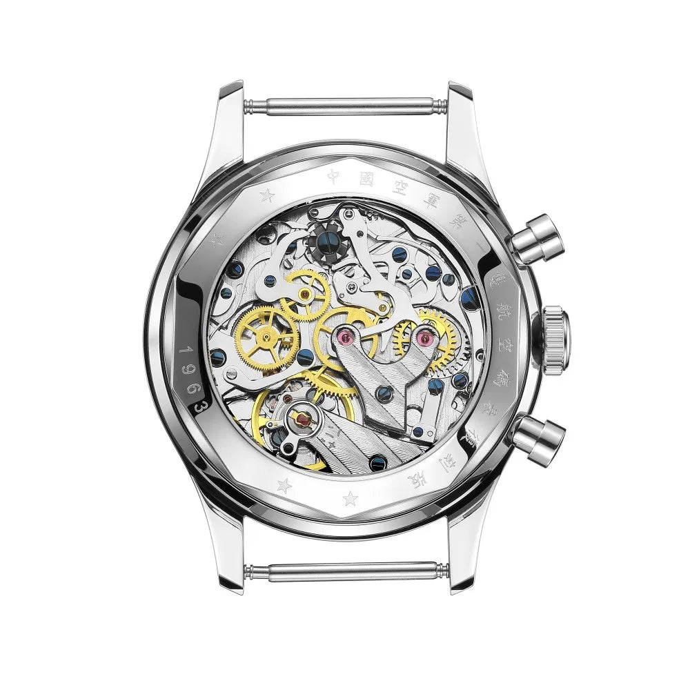 Red Star Panda Men's 1963 Chronograph Mechanical Wristwatch Seagull ST1901 Movement Gooseneck 40mm Luminous Sapphire Pilot Watch