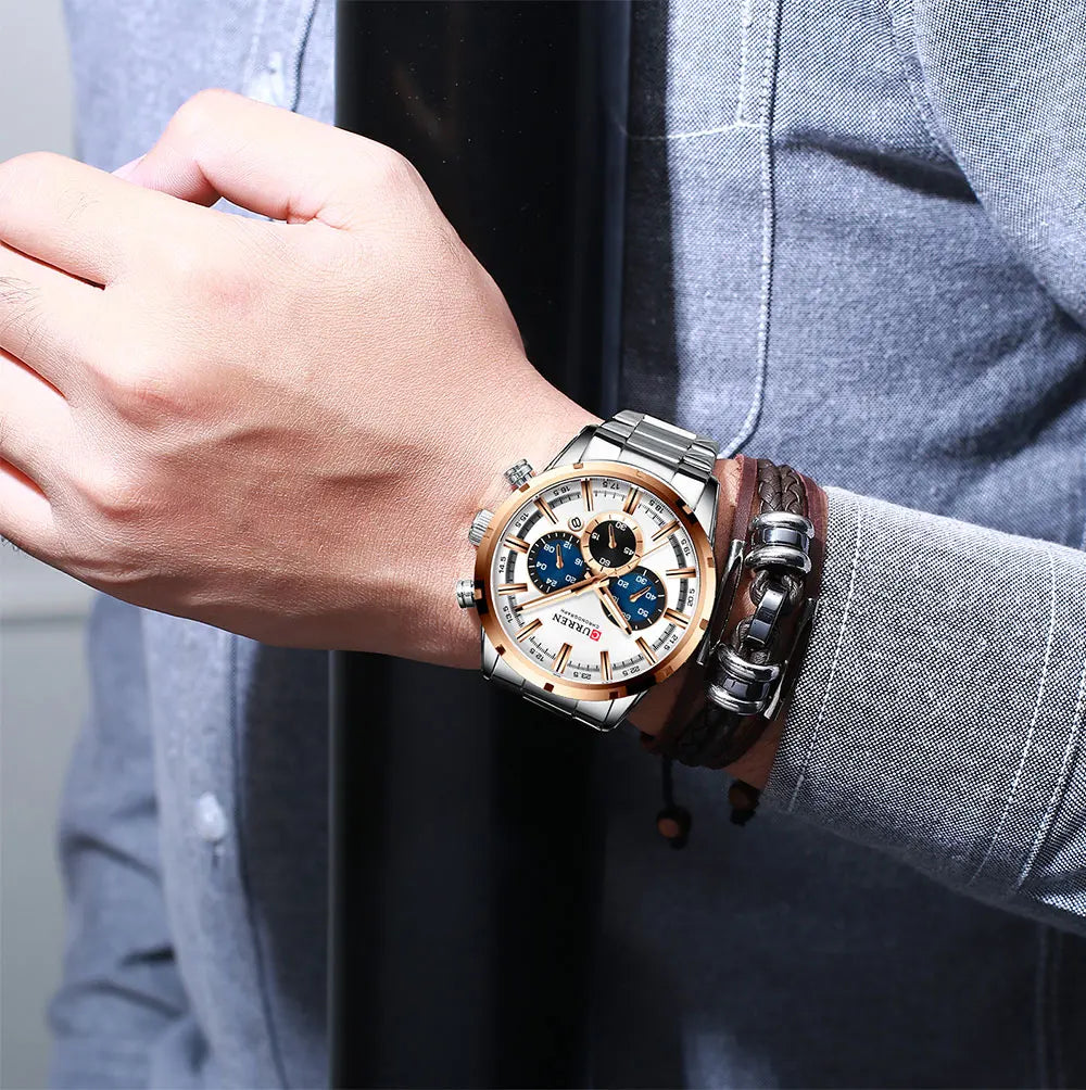 Reloj Curren para hombre con esfera azul, correa de acero inoxidable y fecha, reloj masculino de negocios, resistente al agua, reloj de pulsera de lujo para hombre
