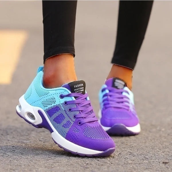 Ténis de moda para mulher, leves, para corrida, para desportos ao ar livre, em malha respirável, confortáveis, com almofada de ar e com atacadores