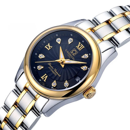 Reloj de pulsera mecánico para mujer de la marca CARNIVAL: modelo elegante, movimiento automático, cristal de zafiro, resistente al agua.