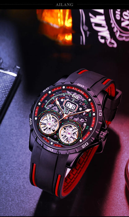 AILANG Super Cool Double Tourbillon Automatic Mechanical Watch Men Luxury Brand Luminous Waterproof Watches Men's Reloj Hombre