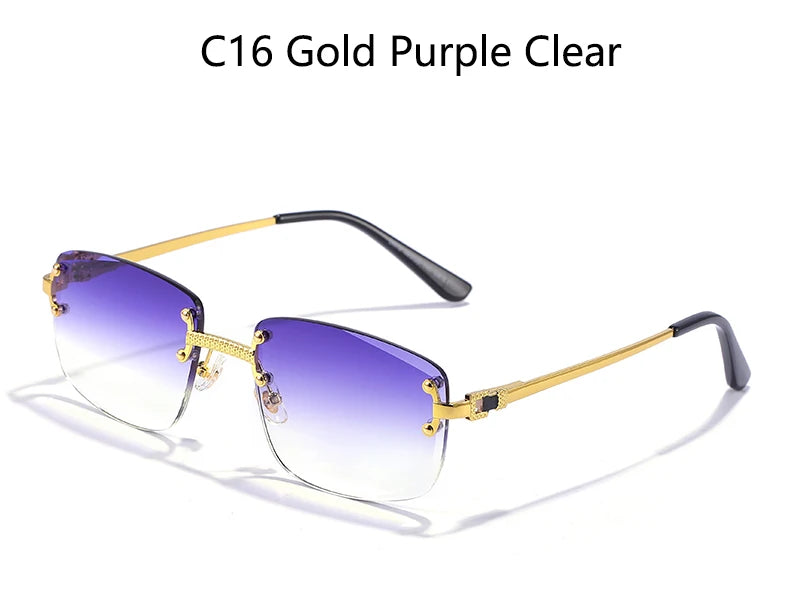 HBK Square Rimless Sunglasses Women TOP Quality Retro Metal Sun Glasses Men Luxury Party Business Gradient Shades 2024