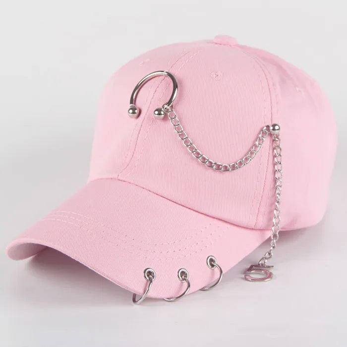 Fashion hip hop cotton baseball cap Creative Piercing Ring Caps Punk Adult Casual Solid Adjustable Unisex hat Snapback hats