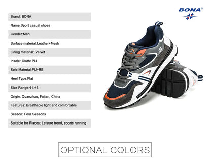 BONA New Designers Scarpe sportive in pelle action da uomo, sneakers da running, scarpe da tennis maschili, calzature da camminata trendy per il fitness