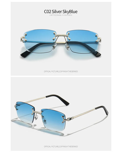 HBK Square Rimless Sunglasses Women TOP Quality Retro Metal Sun Glasses Men Luxury Party Business Gradient Shades 2024
