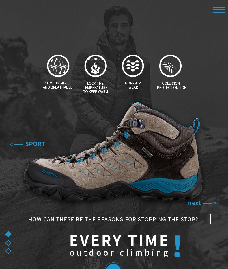 HUMTTO New Hiking Shoes Men's Waterproof Outdoor Sneakers for Men Leather Women Walking Climbing Trekking Sport Men's Boots Women's