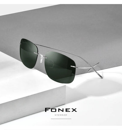 FONEX Titanium Rimless Sunglasses Men Austria Ultralight Frameless Square Polarized Sun Glasses for Women Japanese Shades 85694